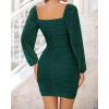 imageBTFBM Fall Dresses for Women 2025 Cross V Neck Mesh Long Sleeve Ruched Bodycon Formal Wedding Cocktail Short DressGreen