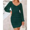 imageBTFBM Fall Dresses for Women 2025 Cross V Neck Mesh Long Sleeve Ruched Bodycon Formal Wedding Cocktail Short DressGreen