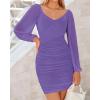 imageBTFBM Fall Dresses for Women 2025 Cross V Neck Mesh Long Sleeve Ruched Bodycon Formal Wedding Cocktail Short DressGrey Purple