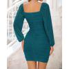 imageBTFBM Fall Dresses for Women 2025 Cross V Neck Mesh Long Sleeve Ruched Bodycon Formal Wedding Cocktail Short DressLake Blue