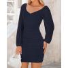 imageBTFBM Fall Dresses for Women 2025 Cross V Neck Mesh Long Sleeve Ruched Bodycon Formal Wedding Cocktail Short DressNavy