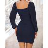 imageBTFBM Fall Dresses for Women 2025 Cross V Neck Mesh Long Sleeve Ruched Bodycon Formal Wedding Cocktail Short DressNavy
