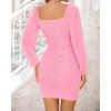 imageBTFBM Fall Dresses for Women 2025 Cross V Neck Mesh Long Sleeve Ruched Bodycon Formal Wedding Cocktail Short DressPink