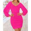 imageBTFBM Fall Dresses for Women 2025 Cross V Neck Mesh Long Sleeve Ruched Bodycon Formal Wedding Cocktail Short DressRose Red