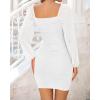 imageBTFBM Fall Dresses for Women 2025 Cross V Neck Mesh Long Sleeve Ruched Bodycon Formal Wedding Cocktail Short DressWhite