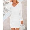 imageBTFBM Fall Dresses for Women 2025 Cross V Neck Mesh Long Sleeve Ruched Bodycon Formal Wedding Cocktail Short DressWhite