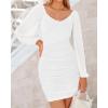 imageBTFBM Fall Dresses for Women 2025 Cross V Neck Mesh Long Sleeve Ruched Bodycon Formal Wedding Cocktail Short DressWhite