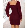 imageBTFBM Fall Dresses for Women 2025 Cross V Neck Mesh Long Sleeve Ruched Bodycon Formal Wedding Cocktail Short DressWine Red