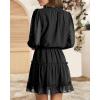 imageBTFBM Long Sleeve Fall Dresses for Women 2025 Summer Casual Tie Neck Ruffle Tiered A Line Wedding Guest Short Mini DressDot Black