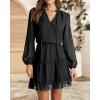 imageBTFBM Long Sleeve Fall Dresses for Women 2025 Summer Casual Tie Neck Ruffle Tiered A Line Wedding Guest Short Mini DressDot Black