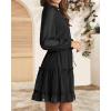 imageBTFBM Long Sleeve Fall Dresses for Women 2025 Summer Casual Tie Neck Ruffle Tiered A Line Wedding Guest Short Mini DressDot Black