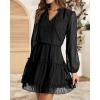 imageBTFBM Long Sleeve Fall Dresses for Women 2025 Summer Casual Tie Neck Ruffle Tiered A Line Wedding Guest Short Mini DressDot Black