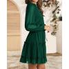 imageBTFBM Long Sleeve Fall Dresses for Women 2025 Summer Casual Tie Neck Ruffle Tiered A Line Wedding Guest Short Mini DressDot Dark Green