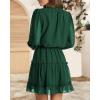 imageBTFBM Long Sleeve Fall Dresses for Women 2025 Summer Casual Tie Neck Ruffle Tiered A Line Wedding Guest Short Mini DressDot Dark Green