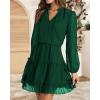 imageBTFBM Long Sleeve Fall Dresses for Women 2025 Summer Casual Tie Neck Ruffle Tiered A Line Wedding Guest Short Mini DressDot Dark Green