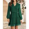 imageBTFBM Long Sleeve Fall Dresses for Women 2025 Summer Casual Tie Neck Ruffle Tiered A Line Wedding Guest Short Mini DressDot Dark Green