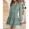 imageBTFBM Long Sleeve Fall Dresses for Women 2025 Summer Casual Tie Neck Ruffle Tiered A Line Wedding Guest Short Mini DressDot Green