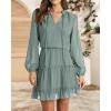 imageBTFBM Long Sleeve Fall Dresses for Women 2025 Summer Casual Tie Neck Ruffle Tiered A Line Wedding Guest Short Mini DressDot Green