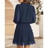 imageBTFBM Long Sleeve Fall Dresses for Women 2025 Summer Casual Tie Neck Ruffle Tiered A Line Wedding Guest Short Mini DressDot Navy