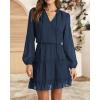 imageBTFBM Long Sleeve Fall Dresses for Women 2025 Summer Casual Tie Neck Ruffle Tiered A Line Wedding Guest Short Mini DressDot Navy