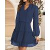 imageBTFBM Long Sleeve Fall Dresses for Women 2025 Summer Casual Tie Neck Ruffle Tiered A Line Wedding Guest Short Mini DressDot Navy