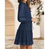 imageBTFBM Long Sleeve Fall Dresses for Women 2025 Summer Casual Tie Neck Ruffle Tiered A Line Wedding Guest Short Mini DressDot Navy