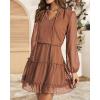 imageBTFBM Long Sleeve Fall Dresses for Women 2025 Summer Casual Tie Neck Ruffle Tiered A Line Wedding Guest Short Mini DressDot Orange Yellow