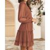 imageBTFBM Long Sleeve Fall Dresses for Women 2025 Summer Casual Tie Neck Ruffle Tiered A Line Wedding Guest Short Mini DressDot Orange Yellow