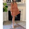 imageBTFBM Long Sleeve Fall Dresses for Women 2025 Summer Casual Tie Neck Ruffle Tiered A Line Wedding Guest Short Mini DressDot Orange Yellow