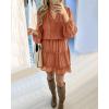 imageBTFBM Long Sleeve Fall Dresses for Women 2025 Summer Casual Tie Neck Ruffle Tiered A Line Wedding Guest Short Mini DressDot Orange Yellow