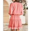 imageBTFBM Long Sleeve Fall Dresses for Women 2025 Summer Casual Tie Neck Ruffle Tiered A Line Wedding Guest Short Mini DressDot Pink