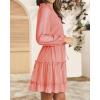 imageBTFBM Long Sleeve Fall Dresses for Women 2025 Summer Casual Tie Neck Ruffle Tiered A Line Wedding Guest Short Mini DressDot Pink