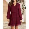 imageBTFBM Long Sleeve Fall Dresses for Women 2025 Summer Casual Tie Neck Ruffle Tiered A Line Wedding Guest Short Mini DressDot Wine Red