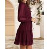 imageBTFBM Long Sleeve Fall Dresses for Women 2025 Summer Casual Tie Neck Ruffle Tiered A Line Wedding Guest Short Mini DressDot Wine Red