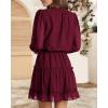 imageBTFBM Long Sleeve Fall Dresses for Women 2025 Summer Casual Tie Neck Ruffle Tiered A Line Wedding Guest Short Mini DressDot Wine Red