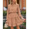 imageBTFBM Long Sleeve Fall Dresses for Women 2025 Summer Casual Tie Neck Ruffle Tiered A Line Wedding Guest Short Mini DressLeopard Coffee