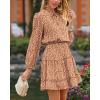 imageBTFBM Long Sleeve Fall Dresses for Women 2025 Summer Casual Tie Neck Ruffle Tiered A Line Wedding Guest Short Mini DressLeopard Coffee