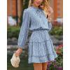 imageBTFBM Long Sleeve Fall Dresses for Women 2025 Summer Casual Tie Neck Ruffle Tiered A Line Wedding Guest Short Mini DressLeopard Light Blue