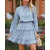 imageBTFBM Long Sleeve Fall Dresses for Women 2025 Summer Casual Tie Neck Ruffle Tiered A Line Wedding Guest Short Mini DressLeopard Light Blue