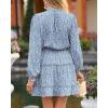 imageBTFBM Long Sleeve Fall Dresses for Women 2025 Summer Casual Tie Neck Ruffle Tiered A Line Wedding Guest Short Mini DressLeopard Light Blue