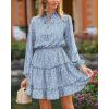 imageBTFBM Long Sleeve Fall Dresses for Women 2025 Summer Casual Tie Neck Ruffle Tiered A Line Wedding Guest Short Mini DressLeopard Light Blue