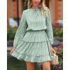 imageBTFBM Long Sleeve Fall Dresses for Women 2025 Summer Casual Tie Neck Ruffle Tiered A Line Wedding Guest Short Mini DressLeopard Light Green