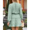 imageBTFBM Long Sleeve Fall Dresses for Women 2025 Summer Casual Tie Neck Ruffle Tiered A Line Wedding Guest Short Mini DressLeopard Light Green