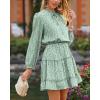 imageBTFBM Long Sleeve Fall Dresses for Women 2025 Summer Casual Tie Neck Ruffle Tiered A Line Wedding Guest Short Mini DressLeopard Light Green