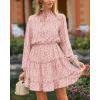 imageBTFBM Long Sleeve Fall Dresses for Women 2025 Summer Casual Tie Neck Ruffle Tiered A Line Wedding Guest Short Mini DressLeopard Pink