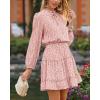 imageBTFBM Long Sleeve Fall Dresses for Women 2025 Summer Casual Tie Neck Ruffle Tiered A Line Wedding Guest Short Mini DressLeopard Pink