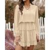 imageBTFBM Long Sleeve Fall Dresses for Women 2025 Summer Casual Tie Neck Ruffle Tiered A Line Wedding Guest Short Mini DressLong Sleeve Apricot