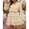 imageBTFBM Long Sleeve Fall Dresses for Women 2025 Summer Casual Tie Neck Ruffle Tiered A Line Wedding Guest Short Mini DressLong Sleeve Apricot