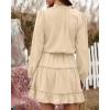 imageBTFBM Long Sleeve Fall Dresses for Women 2025 Summer Casual Tie Neck Ruffle Tiered A Line Wedding Guest Short Mini DressLong Sleeve Apricot