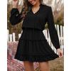 imageBTFBM Long Sleeve Fall Dresses for Women 2025 Summer Casual Tie Neck Ruffle Tiered A Line Wedding Guest Short Mini DressLong Sleeve Black
